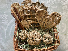 Load image into Gallery viewer, willow basket full of safe healthy chinchilla chew toys and hay