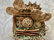 Load image into Gallery viewer, willow basket full of safe healthy chinchilla chew toys and hay 
