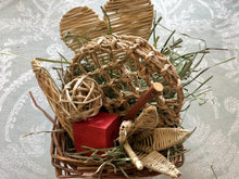 Load image into Gallery viewer, safe willow basket full of chinchilla chew toys and hay
