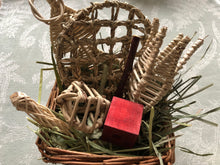 Load image into Gallery viewer, willow basket with additional chew toys and hay
