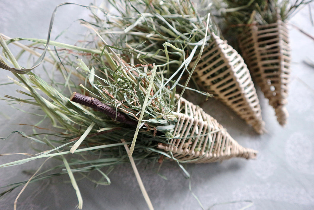 Hay Cones - Apple Wood, Grapevine, Meadow Hay, (pack of 3) - Chinchilla/Degu/Rabbit/Guinea Pig/Hamster Chew Toy Accessory